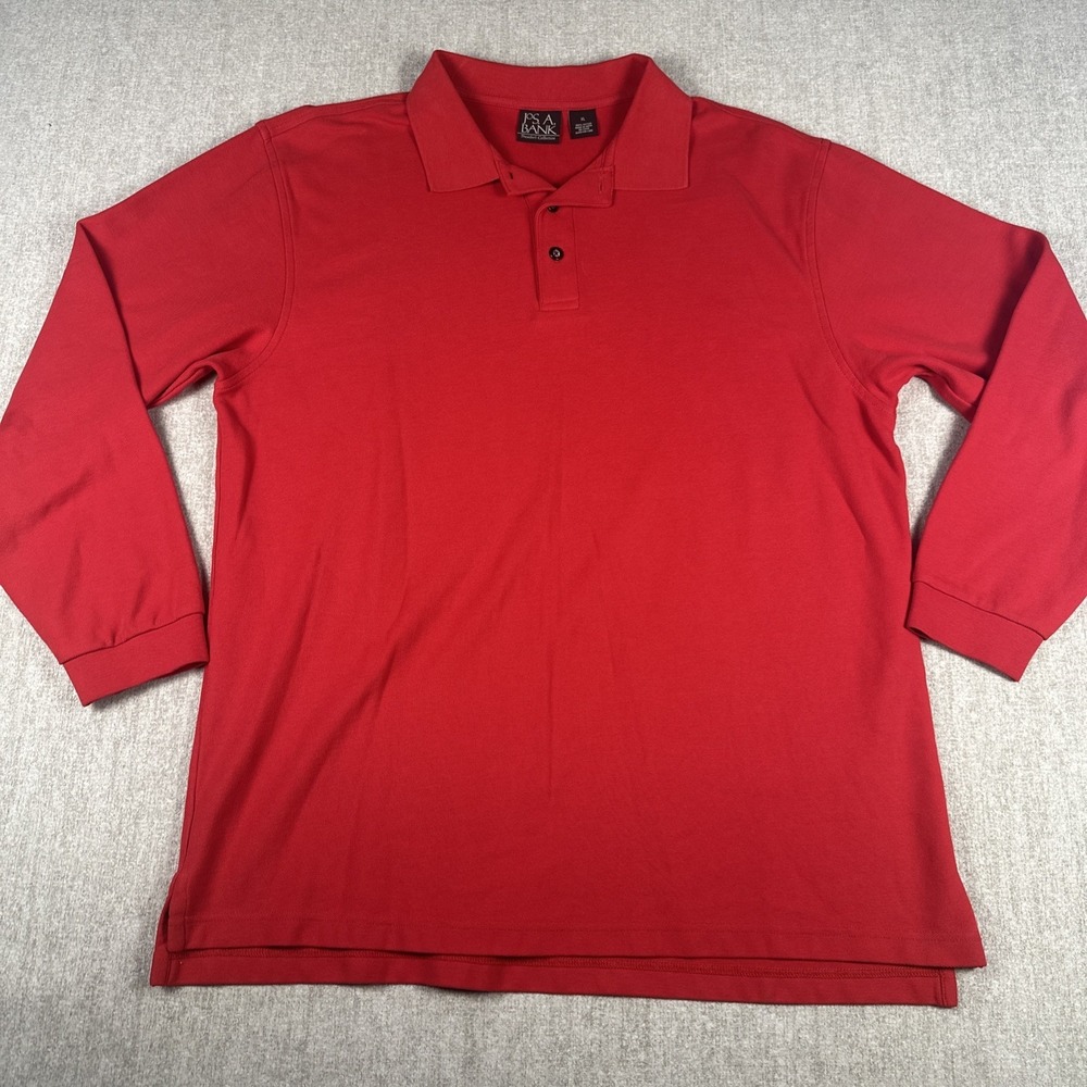 Jos A Bank‎ Shirt Men XL Red Polo Travelers Collection Cotton Long Sleeve preppy